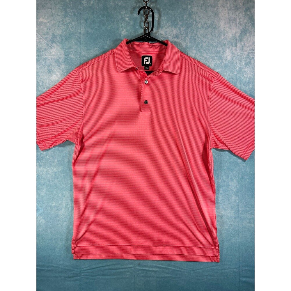 FootJoy Men's Pink/White Striped L Short Sleeve Polyester Polo Golf Easy Care